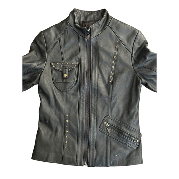 Ying Ying of Nevada Black Leather Jacket Studded Sz S Grunge Goth Y2K Rare Biker - Picture 2 of 16